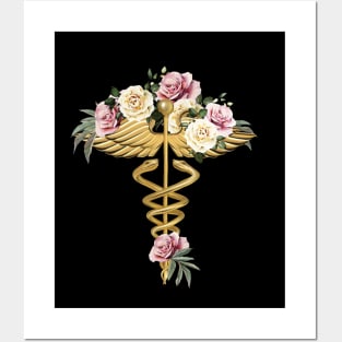 Floral Caduceus Art Medical, medical illustration art, floral caduceus stickers, medical symbol Posters and Art